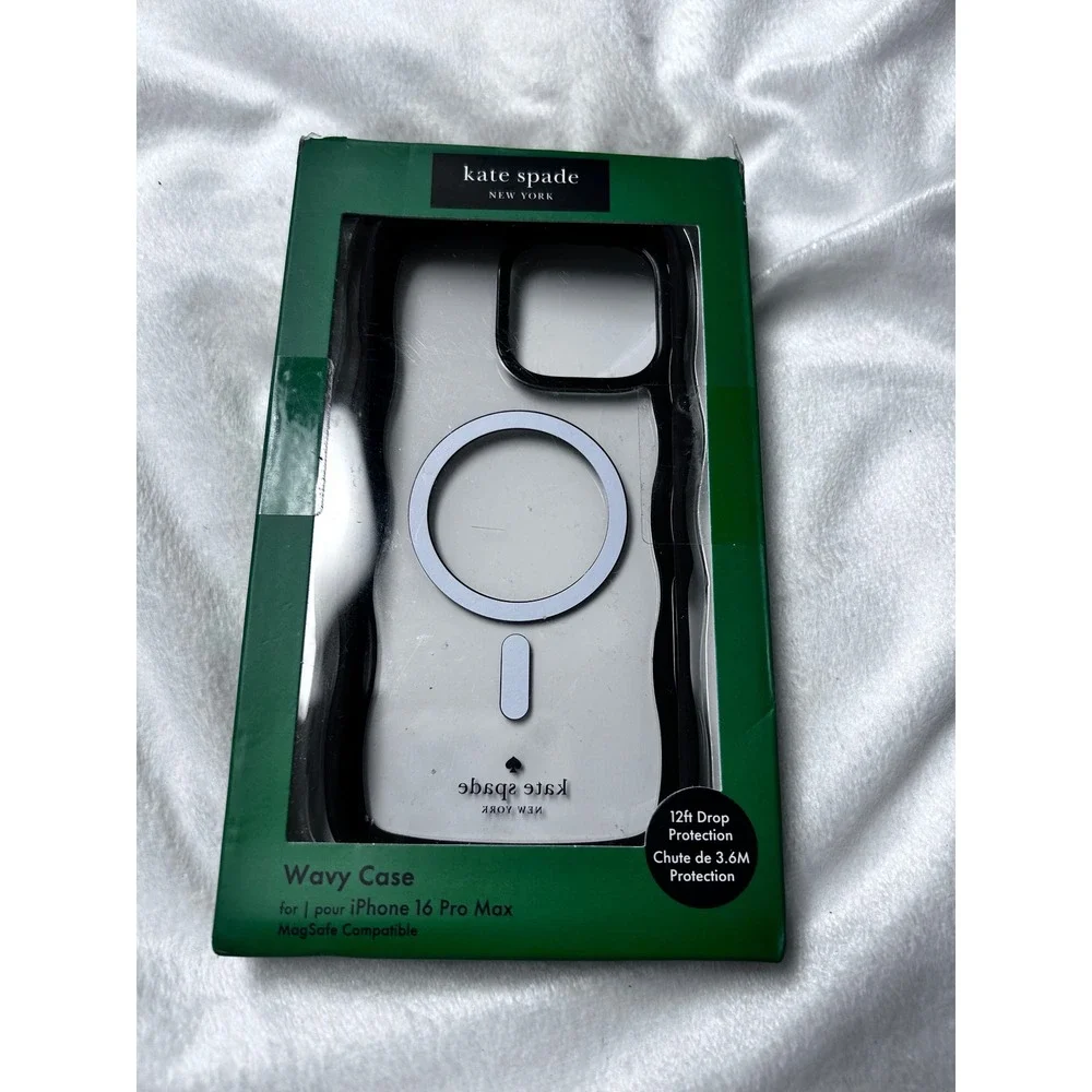 Kate Spade iPhone 16 Pro Max Wavy Case MagSafe Compatible Black Clear